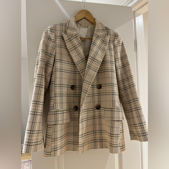 Viscose Blend Plaid Double-Breasted Blazer - Picture 2 of 9